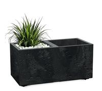 Spetebo Macetero de plástico con aspecto de hormigón, 2 compartimentos sobre ruedas, 59 x 29 cm, maceta rectangular antracita con inserto para plantas y drenaje, maceta enrollable para jardín, terraza