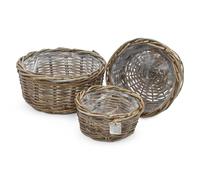 Spetebo Macetero de ratán en juego de 3 - 30/26/21 cm - Maceta con forro de lámina - Jardín decorativo - Maceta decorativa para flores