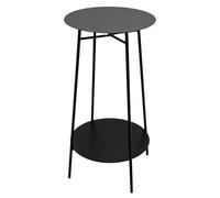 Spetebo Mesa auxiliar de metal negra redonda con 2 estantes, 60 x 35 cm, soporte decorativo plegable con 2 niveles, mesa de café, mesa auxiliar, mesa auxiliar para teléfono, soporte para flores, mesa