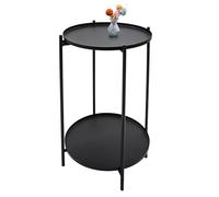 Spetebo Mesa auxiliar redonda de metal negro con 2 estantes, 48 x 28 cm, mesa auxiliar plegable con bandeja extraíble, mesa de café, mesa de café, mesa de almacenamiento, decoración de flores