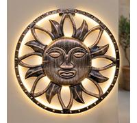 Spetebo Mural solar con sol en bronce con 25 LED - 37 cm - Decoración de pared de metal para exterior blanco cálido iluminado - Jardín Decoración de pared Iluminación de pared Lámpara de pared Lámpara