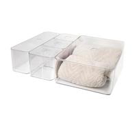 Spetebo Organizador de baño transparente con tapa - Juego de 5 cajas de almacenamiento de plástico en 3 tamaños - Sistema de organización multiusos Caja para utensilios de cocina, oficina o dormitorio