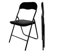 Spetebo Silla plegable de metal con respaldo acolchado en negro - Funda Kunsttoff - Silla plegable para invitados con acolchado - Silla de cocina plegable