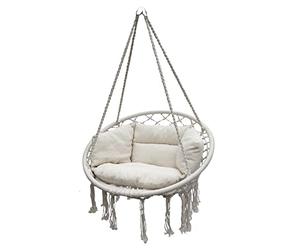Spetebo Sillón colgante Relax de 80 cm, incluye cojín, natural, cesta colgante para interior y exterior, columpio de algodón trenzado para exterior