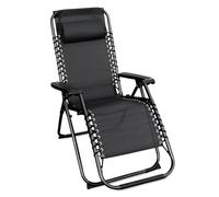 Spetebo Sillón de relax con cojín de tejido textil 178 x 65 cm - antracita - Silla de jardín con respaldo ajustable y reposapiés - Tumbona de jardín plegable