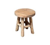 Spetebo Taburete para flores de teca, 17 x 15 cm, redondo, natural/pequeño, de madera, con 4 pies, decoración de madera maciza, soporte para plantas