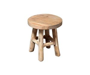 Spetebo Taburete para flores de teca, 17 x 15 cm, redondo, natural/pequeño, de madera, con 4 pies, decoración de madera maciza, soporte para plantas