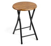 Spetebo Taburete plegable universal de metal, redondo, negro, 47 x 30 cm de | Taburete plegable con asiento en imitación de madera oscura - Taburete plegable para cocina, baño, pasillo