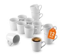 Spetebo Tazas de café de porcelana blanca con asa, 230 ml, abombadas, juego de 12 unidades
