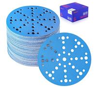 SpeTool Papel de lija de 150 mm, velcro con 49 agujeros, 60 unidades, juego de papel de lija de 240 granos, discos de lija de cerámica de 150 mm, con velcro, para madera y metal