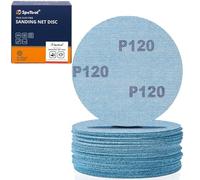 SpeTool Red de disco de lijado de 5 pulgadas, grano 120, óxido de aluminio de cerámica, 30 piezas de papel de lija de malla, diseño de gancho y bucle compatible con lijadora orbital aleatoria para