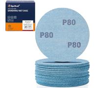 SpeTool Red de disco de lijado de 5 pulgadas, grano 80, óxido de aluminio de cerámica, 30 piezas de papel de lija de malla, diseño de gancho y bucle compatible con lijadora orbital aleatoria para