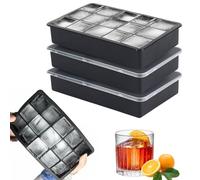 Spetsbst 3 Piezas Cubitera con Tapa, Cubiteras para Hielo con 15 Compartimentos para Cócteles, Whisky y Café