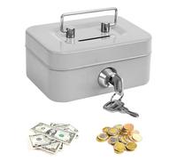 Spetsbst Caja de dinero con cerradura pequeña con llave y ranura, hucha de acero, para niños (gris)