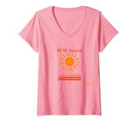 SPF 100+ Caucásicos Necesario Protección Solar Humor Playa Camiseta Cuello V, Mujer, Rosado, L