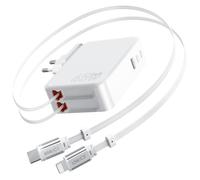 SPGUARD Cargador Retráctil 5 en 1 de 65 W con 2 Cables Extensibles de 120 CM, Cargador de Pared USB C GaN con Cables Lightning+Tipo-C, Cargador Rápido Compatible con iPhone 17/16/15/14/13/iPad/Galaxy