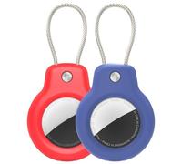 SPGUARD Compatible con Apple AirTag Colgante Soporte Seguro con Cable(AirTag 1/2), 2 Pack Air Tag Lock Caso Llavero Llavero Cubierta Etiqueta de Equipaje para Llaves, Equipaje y más (Rojo y Azul)