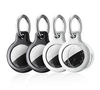 SPGUARD Pack de 4 Colgantes Air Tag para protección contra arañazos, Funda Impermeable para AirTag con Llavero de Acero Inoxidable, Llavero Airtag con Cubierta Frontal, Funda Protectora de TPU para