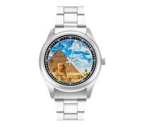 Sphinx and Pyramid - Reloj casual para hombre con correa de acero inoxidable, aleación y cuarzo, reloj de pulsera