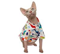 Sphynx - Camisetas de verano de algodón para gatos sin pelo, chaleco para mascotas, chaleco de cuello redondo, camisas sin mangas, ropa para gatos y perros pequeños (M, dinosaurio)