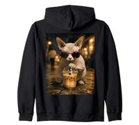 Sphynx Gato Bebiendo café Helado Animal Divertido Sudadera con Capucha