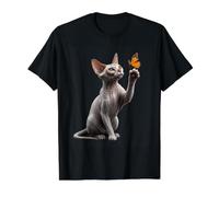 Sphynx Gato Mariposa Diseño de Gato sin Pelo Sphynx Cat Lover Camiseta gráfica económica, Hombre, Negro, M