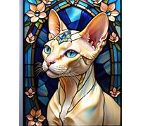 SPHYNX HAIRLESS CAT *Stained Glass Jewel Art Design Print* COMPOSITION NOTEBOOK Travel Journal Diary Guest Book-Exotic Animal Feline Kitten Kitty Pet ... High School Ivy League University Student