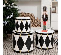 Spiareal 3 tambores de papel de cartón de Navidad grandes de 18, 16, 14 pulgadas para patrón clásico de tambor de cascanueces, decoración de festivales de Navidad (serie blanca y negra)