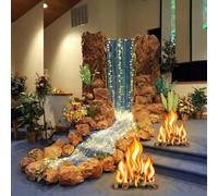 Spiareal Kit de paisajismo de cascada de 7 piezas para decoración de aula, telón de fondo de fogata con luz LED, escena de historia bíblica 3D, accesorios de vacaciones, escuela bíblica, selva