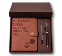 Spiareal Tea Gifts Leather Journal Notebook with Pen for Men Women | Tea Lover Gift - Juego de bolígrafos marrones para té en cumpleaños, cuaderno de bocetos recargable, diario de viaje