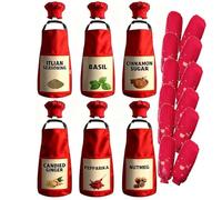 Spice Costume and Hat Set Group Halloween Red Apron Aprons Condiments with Spices on Them for Adults Women Team Fancy Dress Outfit Group Cosplay Matching Set
