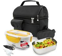 Spice - Set de bolsa térmica con correa + calentador de alimentos amarillo de acero inoxidable, bandeja extraíble de acero inoxidable Borsa Term + Doppio Voltaggio 1,5 L Bianco,giallo,nero