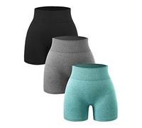 Spice Union Pantalones Cortos de Entrenamiento para Mujer, para Correr, Yoga, Motociclista, Gimnasio, Cintura Alta, Elastano, Acanalados, sin Costuras, Negro Gris Verde, M