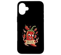Spicy Is My Happy Place Chili Peppers Design Carcasa para iPhone 16 Plus