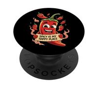 Spicy Is My Happy Place Chili Peppers Design PopSockets PopGrip Adhesivo