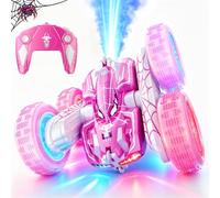 Spider Coche Teledirigido, Coche AcrobáTico Camiones con Luces LED Rosa | 360° Giro & Flip, Efecto Escape, 4WD Todo Terreno, Recargable USB, Juguete Niño Regalo de Cumpleaños para Niñas 3-10 Años