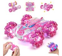 Spider Coche Teledirigido con Reconocimiento de Gestos a Partir de 4 5 6 7 8 9 10 11 12 años, Coches RC Doble Cara con Iluminación Completa, 2,4 GHz Coche Stunt RC Recargable con Mando a (Rosa)