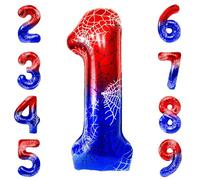 Spider Globo de 1er Cumpleaños, 40 pulgadas Telaraña Globo de papel de aluminio, decoración de arañas, números 1 globos para niños, tema de araña, decoración de fiesta de cumpleaños