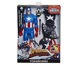 Spider-Man Captain Maximum Titan Hero Venom Capitán América con iniciador, proyectil, 6 Accesorios, a Partir de 4 años (Hasbro E8683)