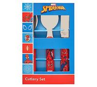 Spider-Man Face - Juego de cubiertos de 3 piezas de metal, cuchillo, tenedor y cuchara reutilizables para niños, tamaño infantil, hecho de acero inoxidable apto para alimentos y plástico ABS, para