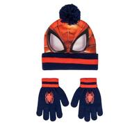 Spider-Man - Gorro con pompón y guantes, diseño de Spiderman, gorro de invierno, talla única (52-54 cm), gorro de Spidey, cálido y cálido, rojo, 52-54