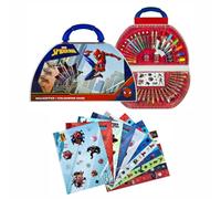 Spider-Man - Maletín de pintura para niños (51 piezas, con pegatinas, juego de pintura con contenido, rotuladores, bloc de colores)