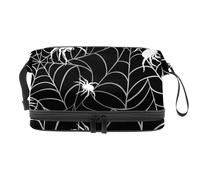 Spider on Webs - Bolsa de cosméticos de doble capa para mujeres y niñas, neceser de viaje, bolsa organizadora de maquillaje con compartimento para brochas, multicolor, 27x15x14 cm/10.6x5.9x5.5 in,