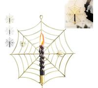 Spider Web Candles Holders,Metal Wall Mounted Spiderweb Taper Candlestick,Retro Spiderweb Taper Candle Holder Sconce,Spooky Atmosphere Lighting for Halloween Festival Decorations (Gold)