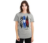 Spiderman Classic Spiderman 2 Gamerverse Spider Stripes Ladies T Shirt, Athletic Heather Camiseta, Gris, S para Mujer
