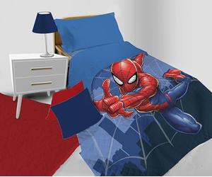 Spiderman - Colcha Acolchada Primaveral para Cama Individual, 100% Microfibra, Producto Oficial Marvel