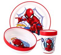 Spiderman - Juego de 3 vajillas reutilizables bicolor para niños, plato y vaso, sin BPA