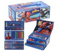SpiderMan - Juego de arte para colorear para niños | Maleta de papelería de 52 piezas con ceras, marcadores, lápices y más | Maletín creativo de dibujo y colorear de superhéroe Spiderman, para niños y
