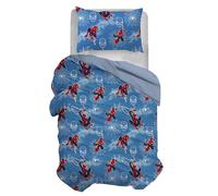Spiderman, Juego de Funda nórdica Individual de algodón, Azul, Funda de 155 x 200 cm, Funda de Almohada 50 x 80 cm, diseño de Marvel, 100% algodón, Producto Oficial
