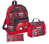 Spiderman - Mochila + bolsa de almuerzo + estuche para niños, juego de mochila escolar de Marvel de 3 piezas, Red, Multi, Mochila